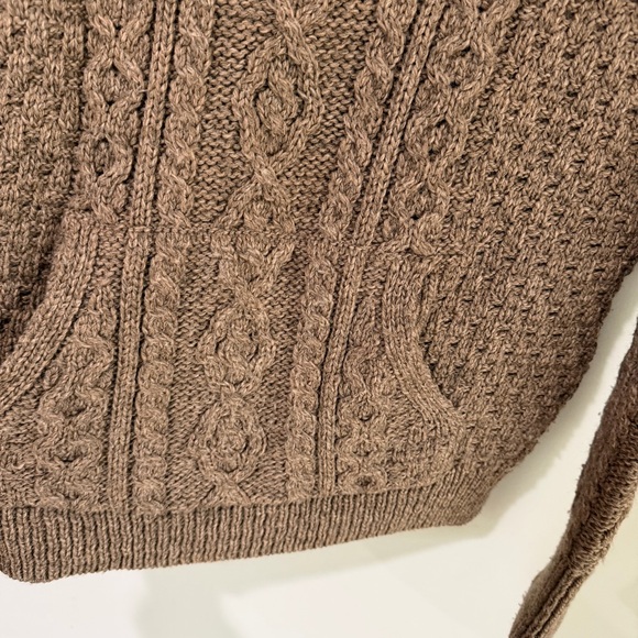 Carraig Donn Medium Merino Wool Cable Knit Cowl Neck Sweater Pocket Brown - Picture 6 of 6